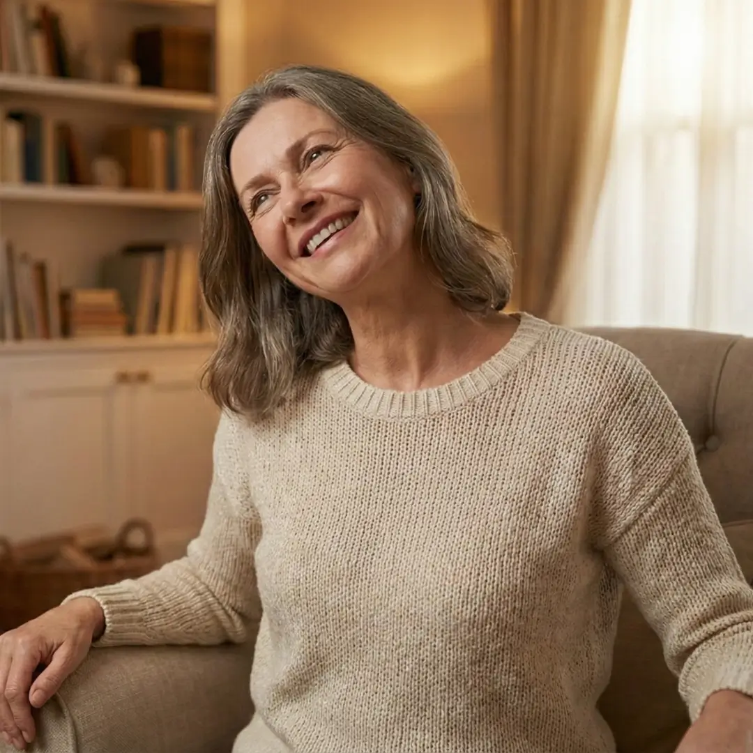 Donna felice che muove il collo