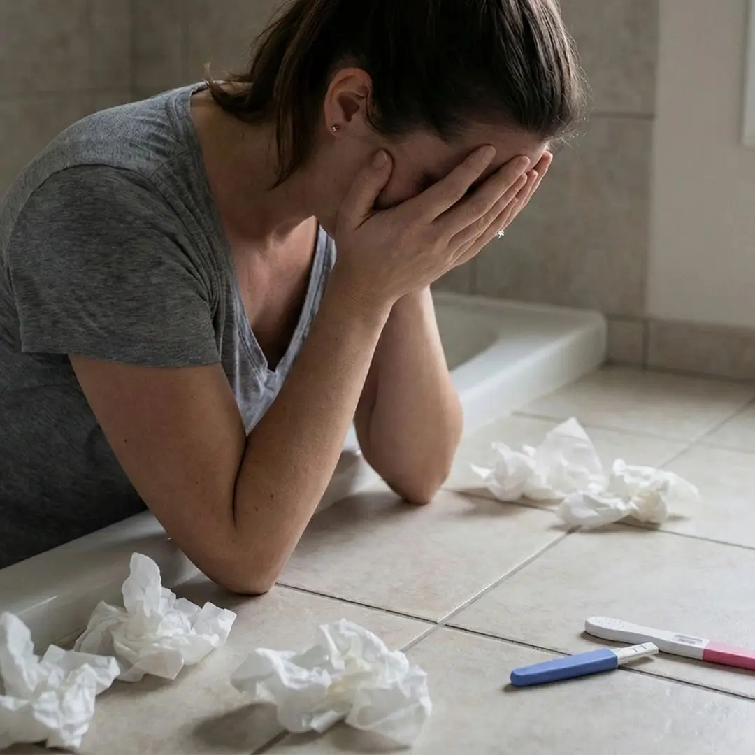 Donna triste che guarda un test negativo